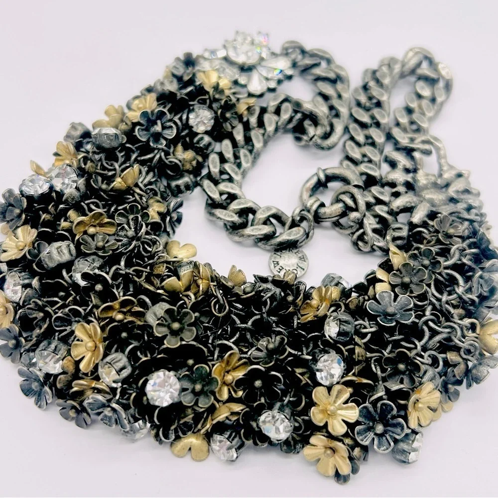 J. Crew Mixed Metal Flower Jeweled Mesh Necklace